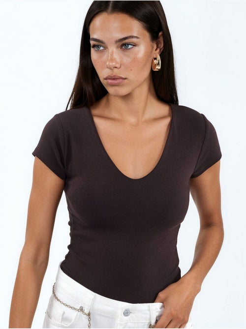 Blusa com decote em v em mistura de modal e algodão busem - Kiabi