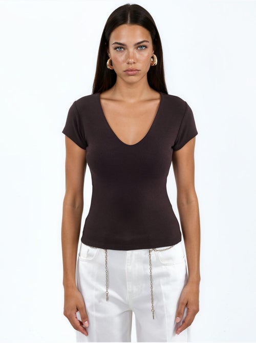 Blusa com decote em v em mistura de modal e algodão busem - Kiabi