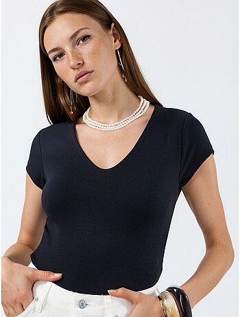 Blusa com decote em v em mistura de modal e algodão busem