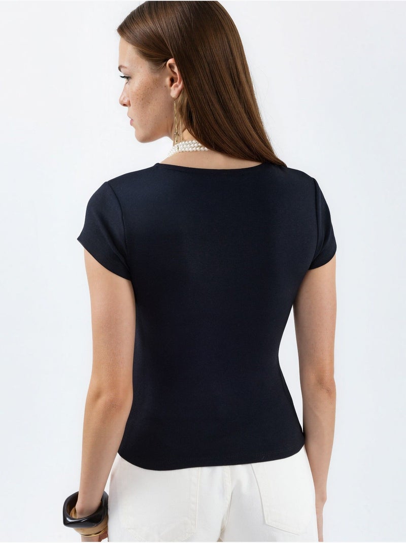 Blusa com decote em v em mistura de modal e algodão busem Preto - Kiabi