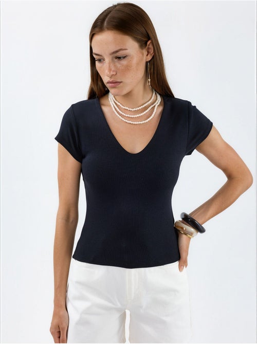 Blusa com decote em v em mistura de modal e algodão busem - Kiabi