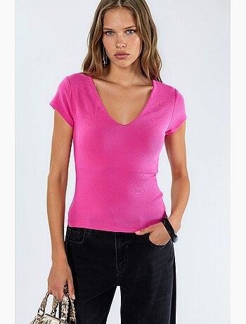 Blusa com decote em v em mistura de modal e algodão busem