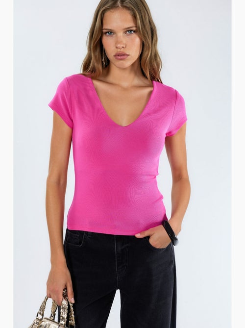 Blusa com decote em v em mistura de modal e algodão busem - Kiabi
