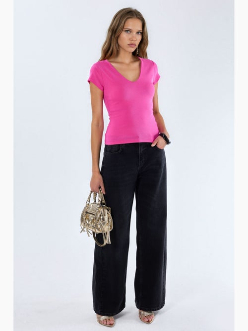Blusa com decote em v em mistura de modal e algodão busem - Kiabi