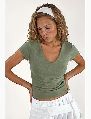 Blusa com decote em v em mistura de modal e algodão busem
