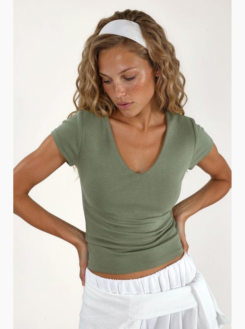 Blusa com decote em v em mistura de modal e algodão busem - Kiabi