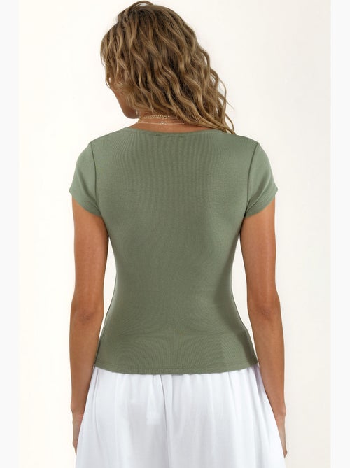 Blusa com decote em v em mistura de modal e algodão busem - Kiabi