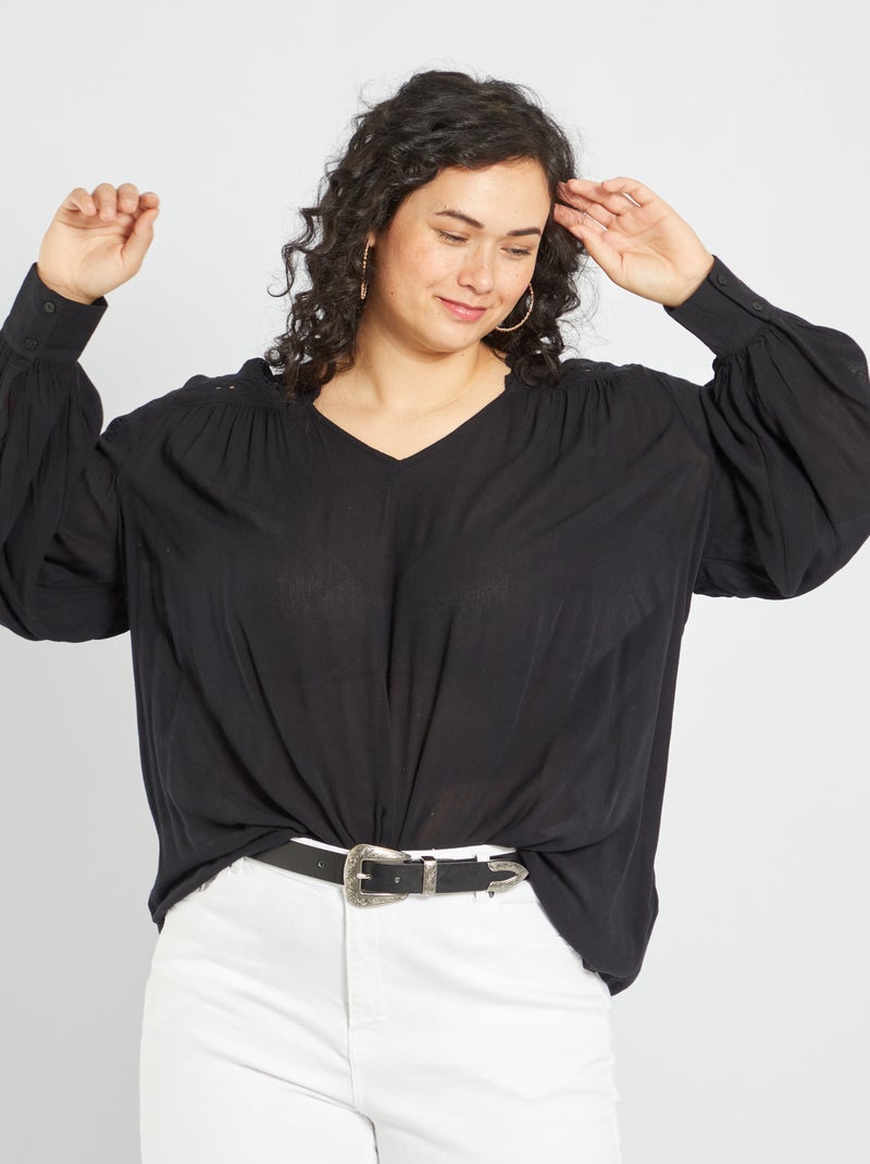 Blusa com decote em V Preto - Kiabi