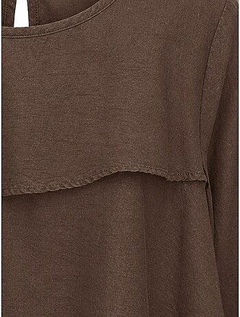 Blusa com decote redondo de manga comprida com folhos mixray