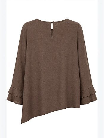 Blusa com decote redondo de manga comprida com folhos mixray