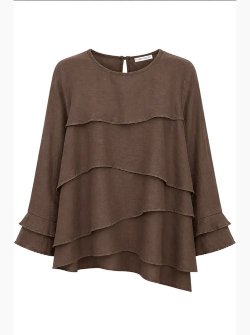 Blusa com decote redondo de manga comprida com folhos mixray - Kiabi