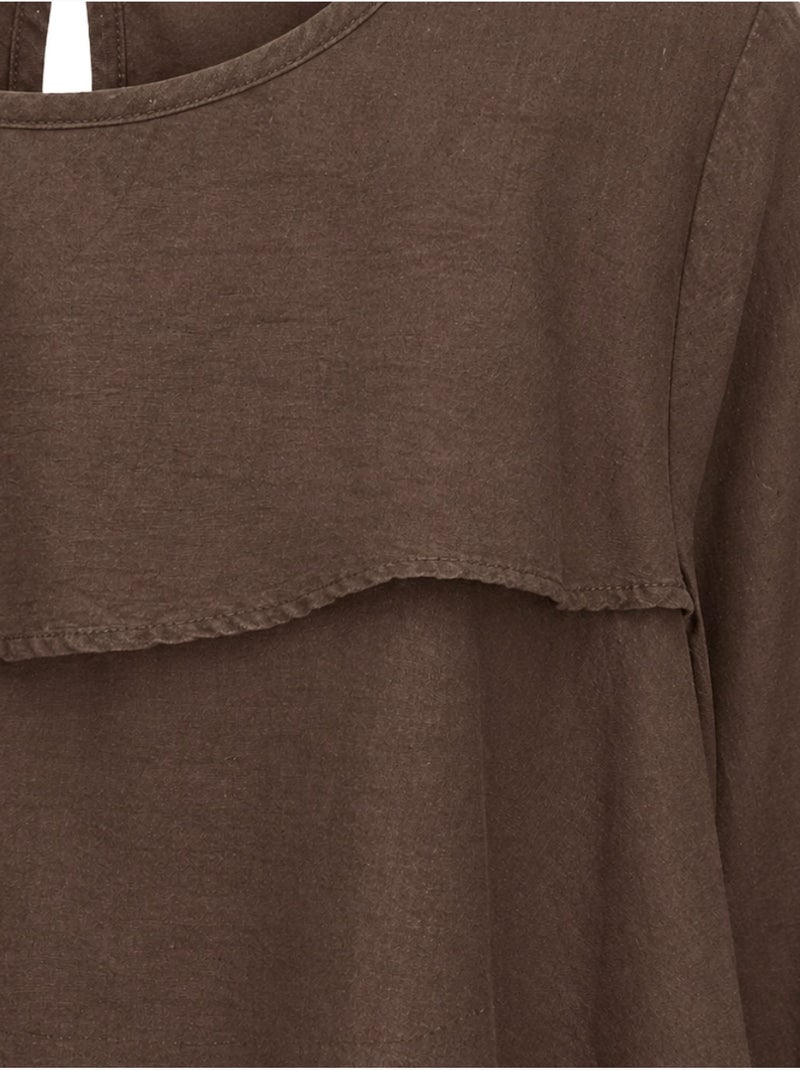 Blusa com decote redondo de manga comprida com folhos mixray Castanho-chocolate - Kiabi