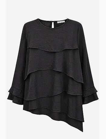 Blusa com decote redondo de manga comprida com folhos mixray