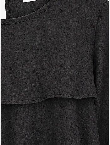 Blusa com decote redondo de manga comprida com folhos mixray