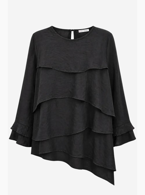 Blusa com decote redondo de manga comprida com folhos mixray - Kiabi