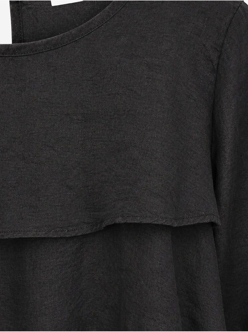 Blusa com decote redondo de manga comprida com folhos mixray Preto - Kiabi
