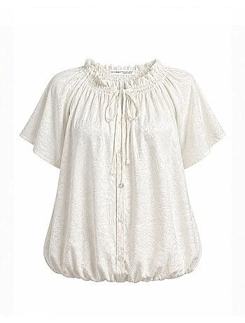 Blusa com decote redondo e estampado paisley com detalhe de laço mixray