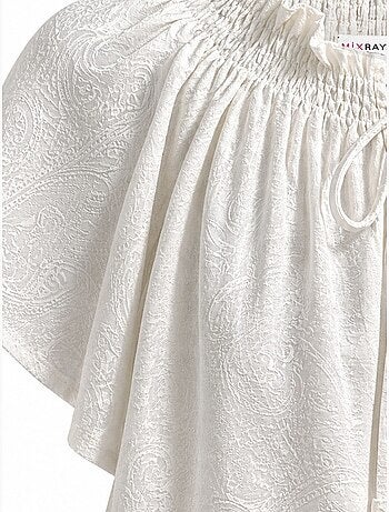 Blusa com decote redondo e estampado paisley com detalhe de laço mixray