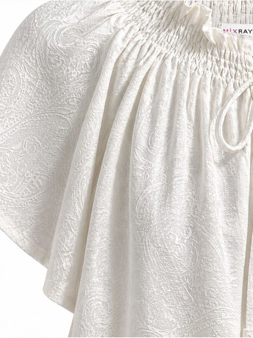 Blusa com decote redondo e estampado paisley com detalhe de laço mixray - Kiabi