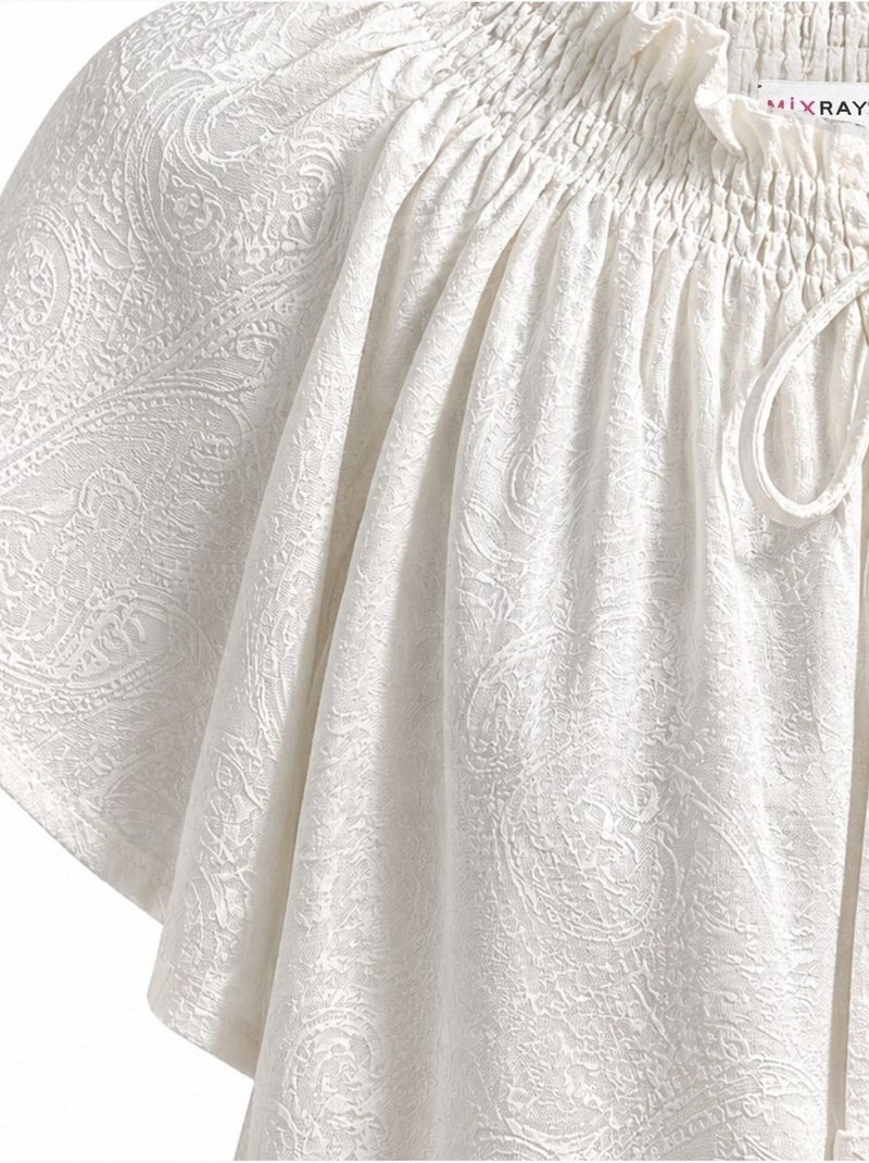 Blusa com decote redondo e estampado paisley com detalhe de laço mixray Marfim - Kiabi