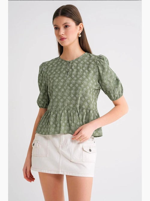 Blusa com decote redondo e folhos mixray - Kiabi