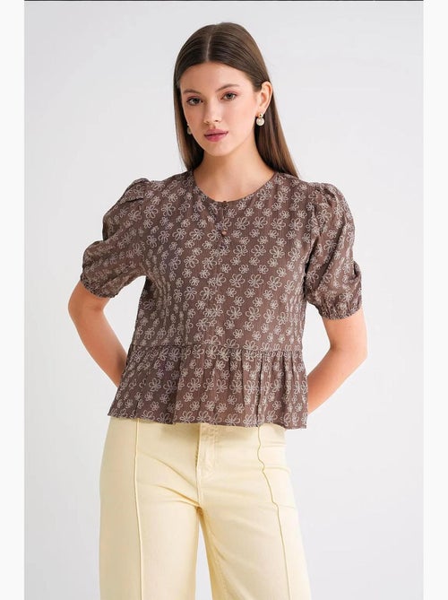 Blusa com decote redondo e folhos mixray - Kiabi