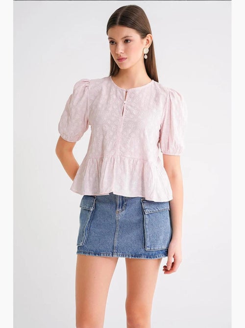 Blusa com decote redondo e folhos mixray - Kiabi