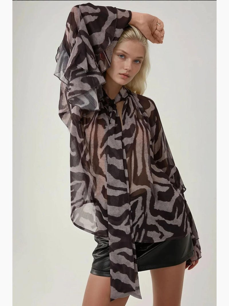 Blusa com detalhe de folhos e estampado de zebra hiccup Multicolorido - Kiabi