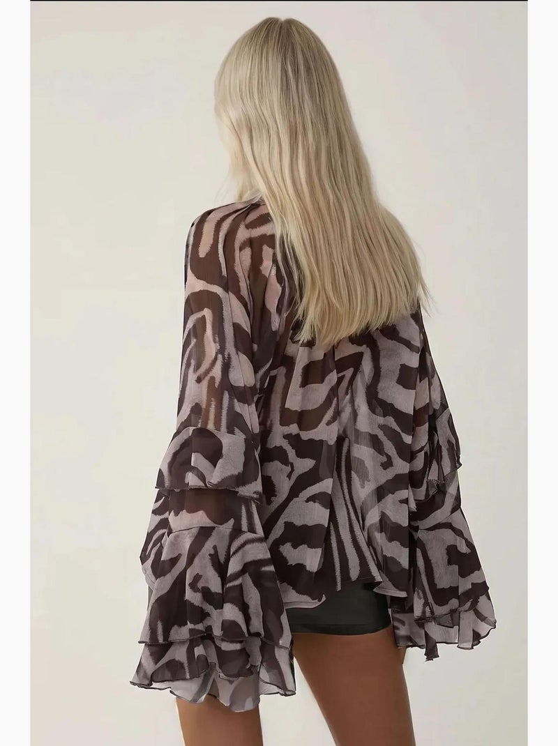 Blusa com detalhe de folhos e estampado de zebra hiccup Multicolorido - Kiabi