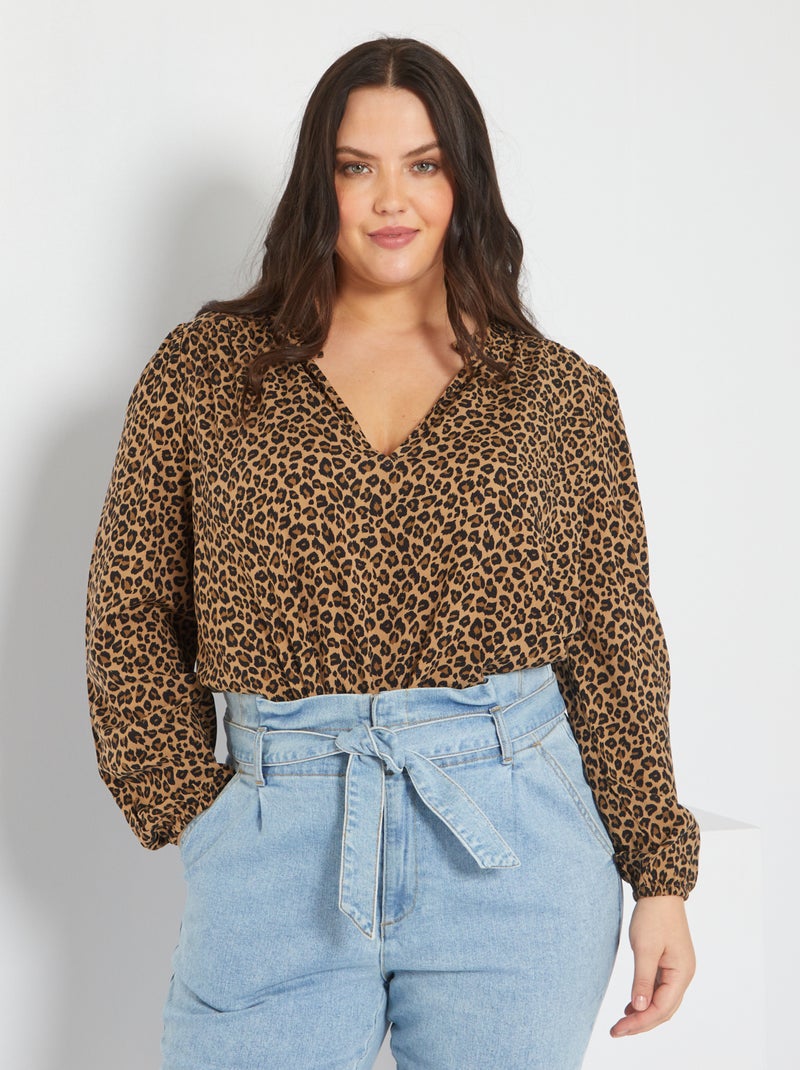 Blusa com estampado 'leopardo' MARROM - Kiabi