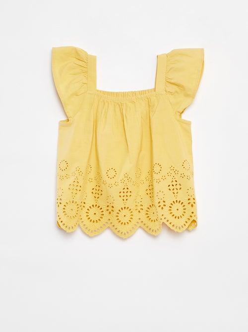 Blusa com favos de mel e bordado inglês - Kiabi