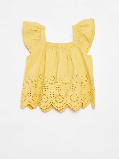 Blusa com favos de mel e bordado inglês - Kiabi