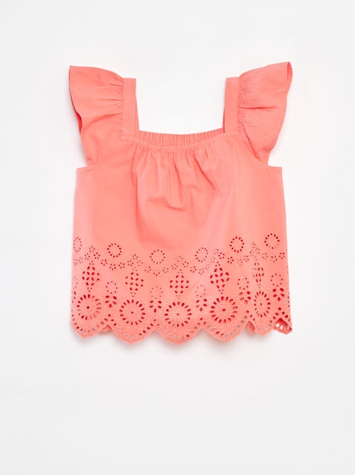 Blusa com favos de mel e bordado inglês - Kiabi