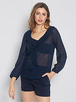 Blusa com folho e voile a ponto cheio - Kiabi