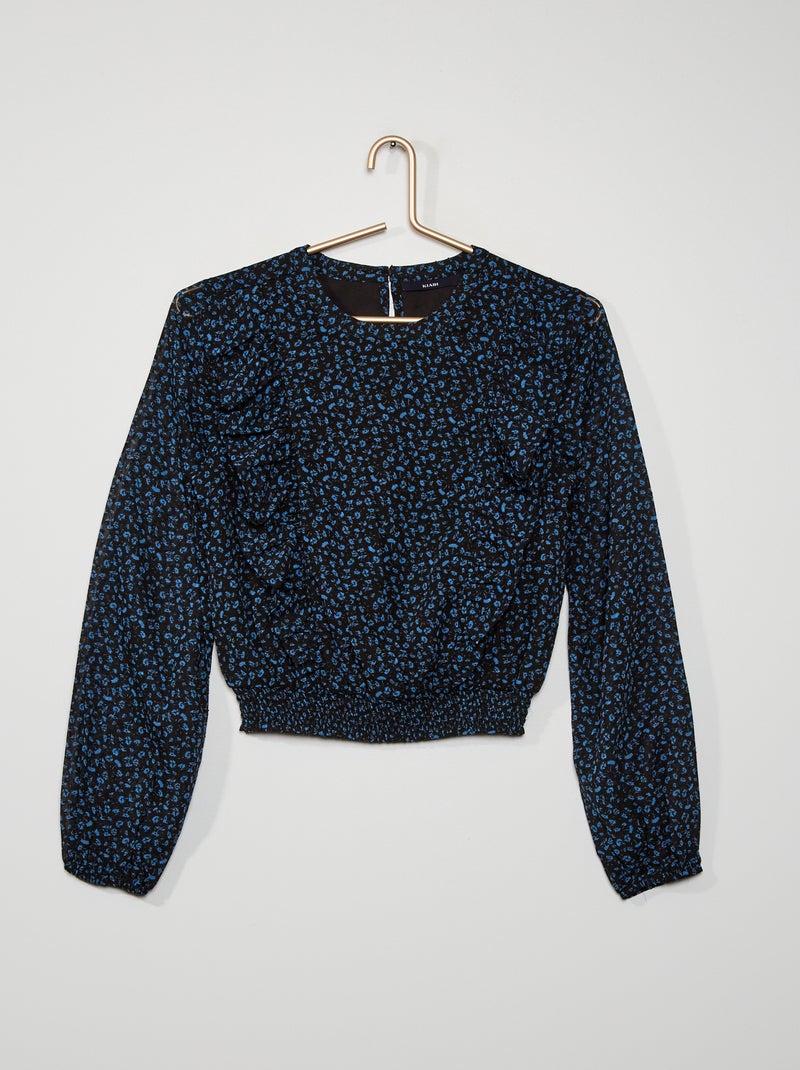Blusa com folhos a ponto cheio Preto - Kiabi
