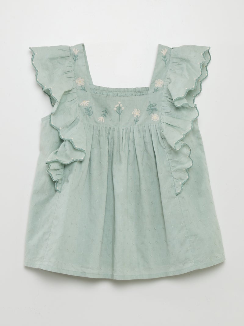 Blusa com folhos com bordados Azul - Kiabi