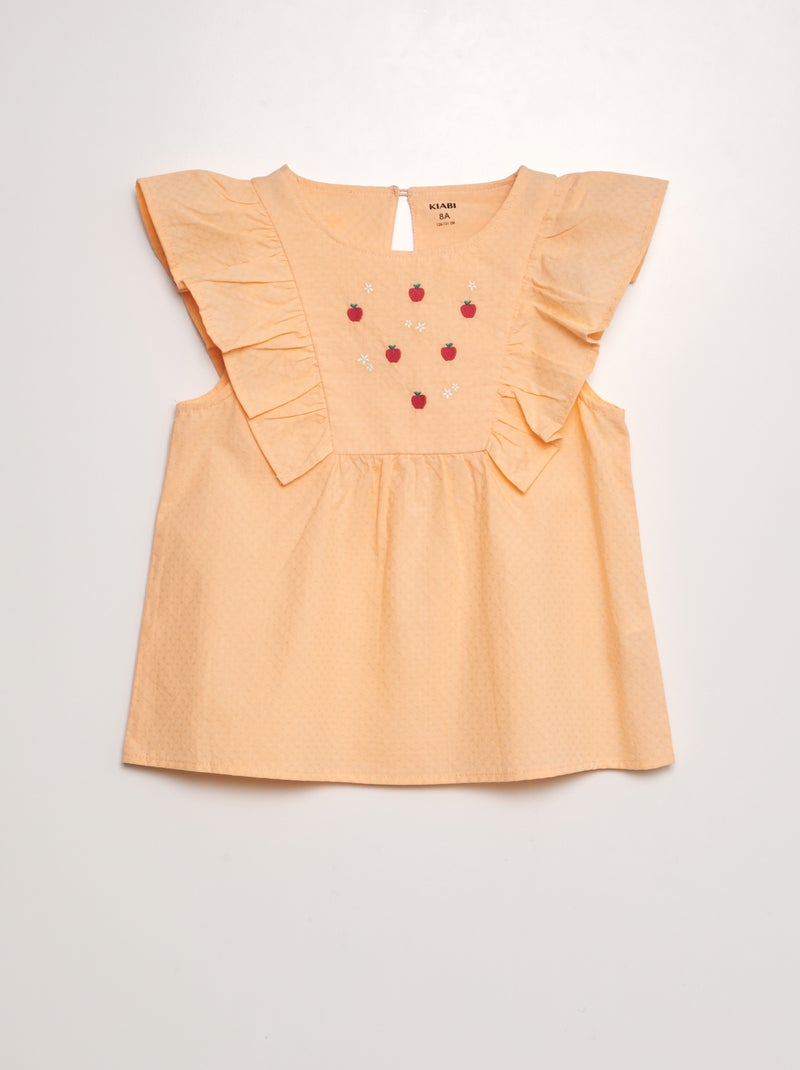 Blusa com folhos com bordados 'frutos' LARANJA - Kiabi