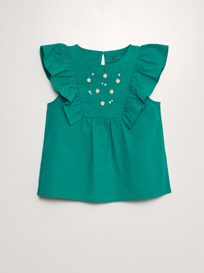 Blusa com folhos com bordados 'frutos' VERDE - Kiabi