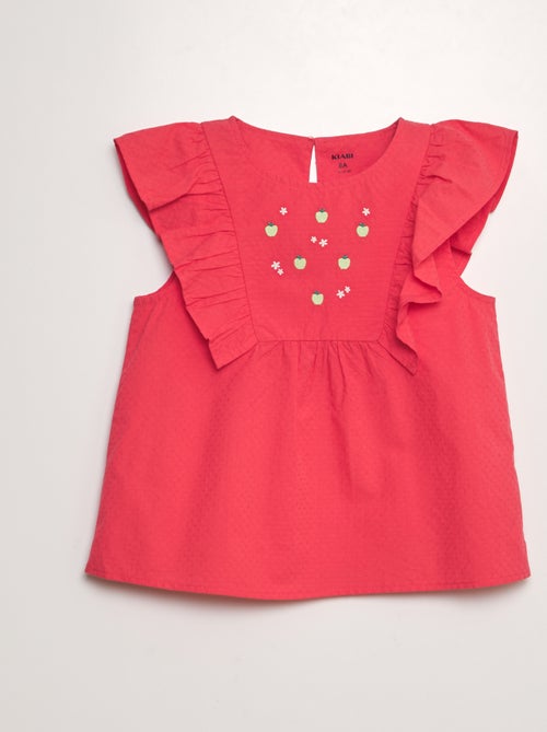 Blusa com folhos com bordados 'frutos' - Kiabi