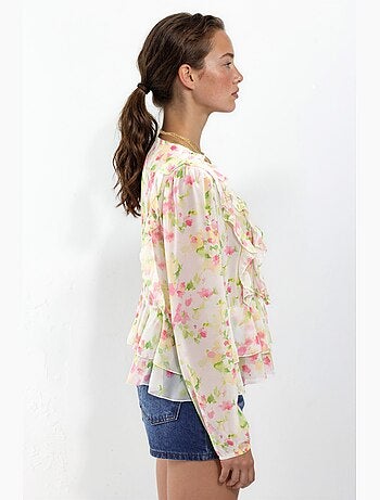 Blusa com folhos, decote em V e padrão