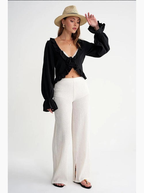 Blusa com folhos decote em v manga comprida mixray - Kiabi