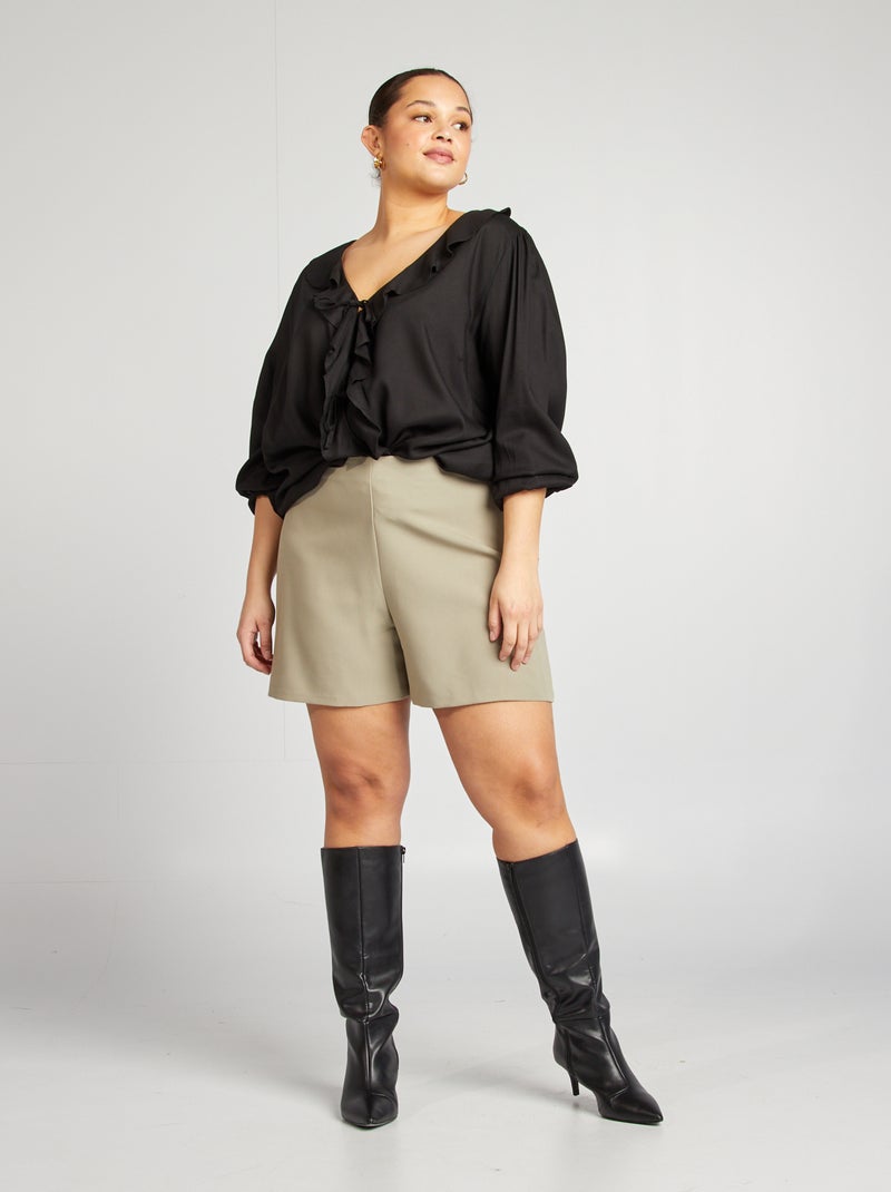 Blusa com folhos e abertura com atilhos para atar Preto - Kiabi
