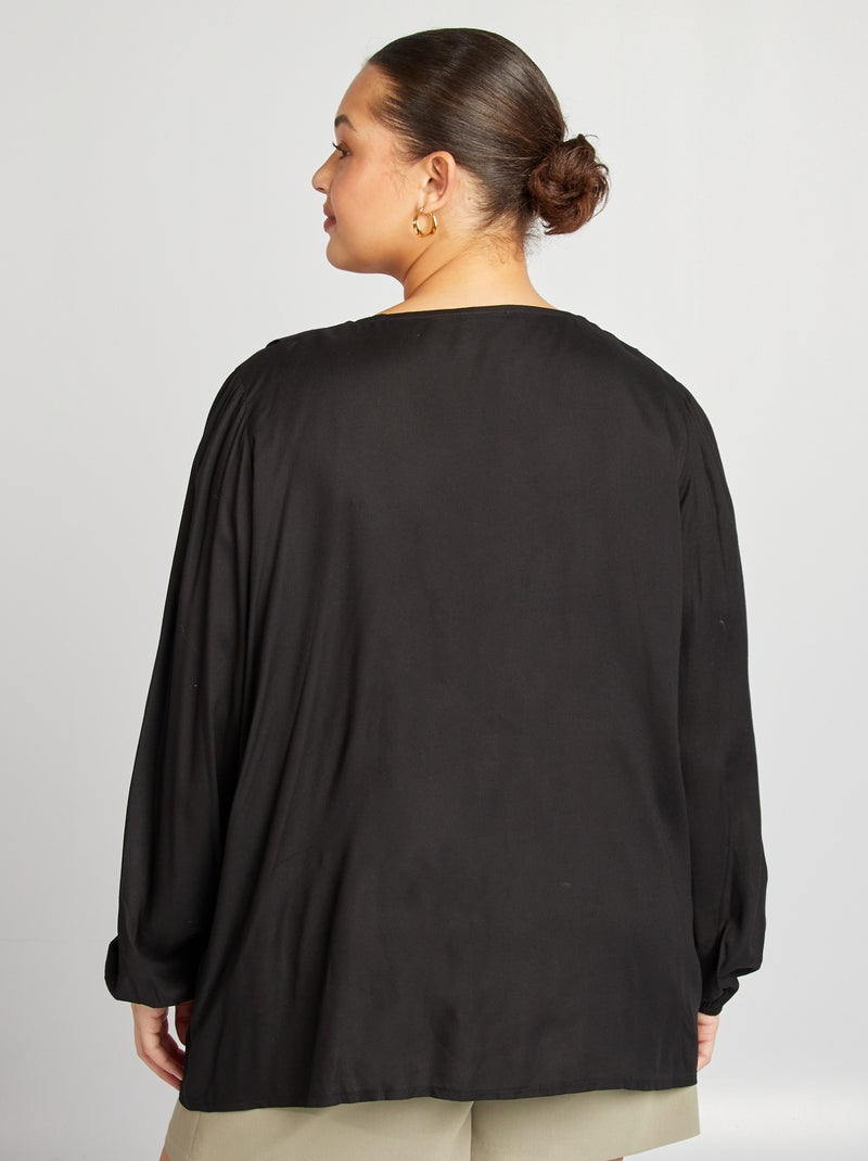 Blusa com folhos e abertura com atilhos para atar Preto - Kiabi