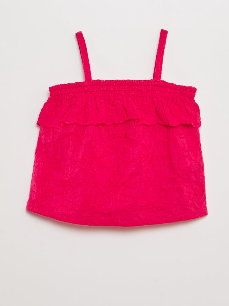 Blusa com folhos e bordados inglês ROSA - Kiabi