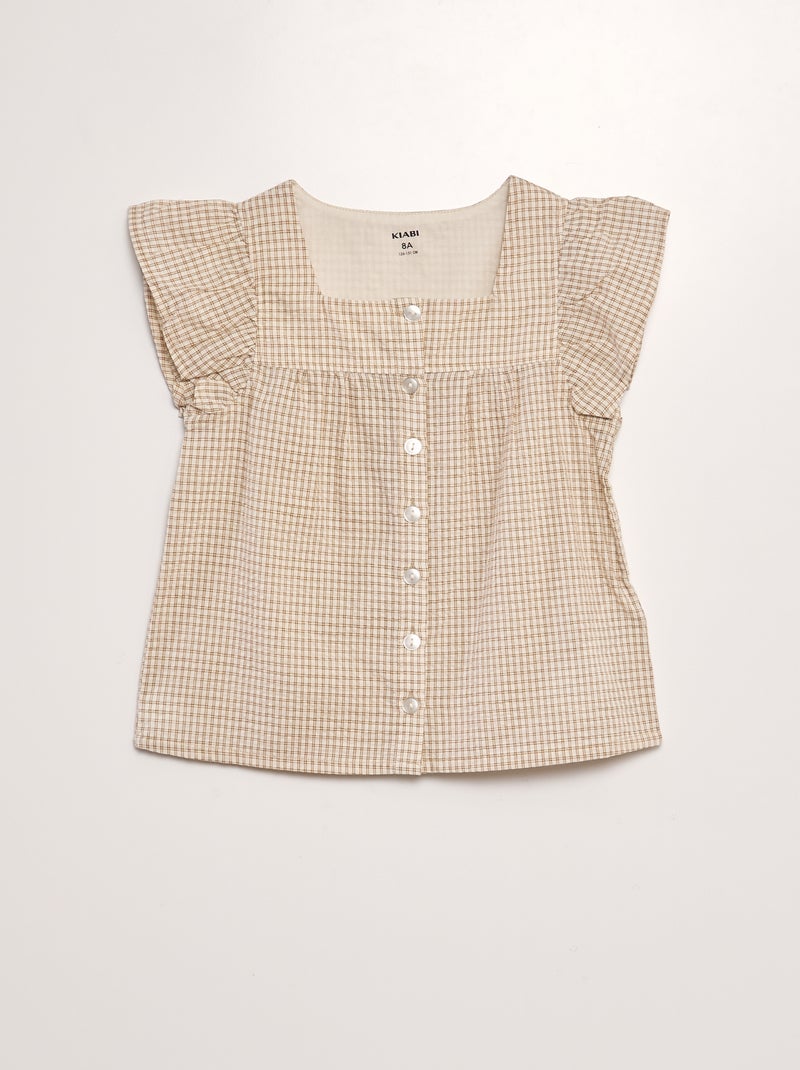 Blusa com folhos em malha gofrada BEGE - Kiabi