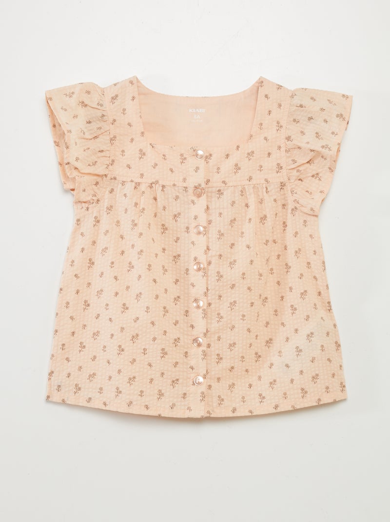 Blusa com folhos em malha gofrada ROSA - Kiabi