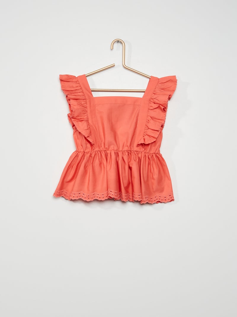 Blusa com folhos Laranja - Kiabi