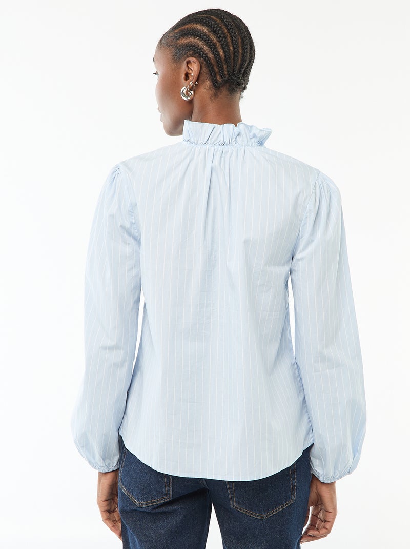 Blusa com folhos na gola e na abertura Azul - Kiabi