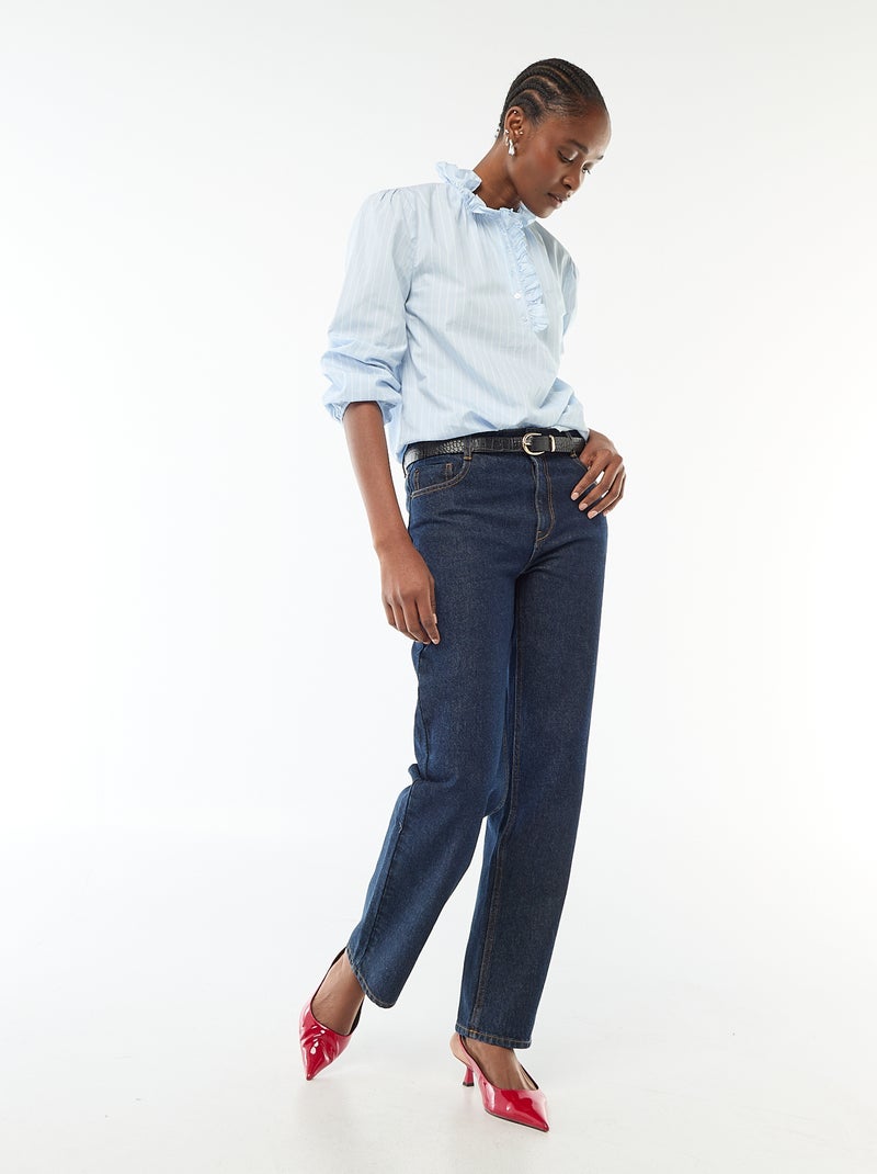 Blusa com folhos na gola e na abertura Azul - Kiabi