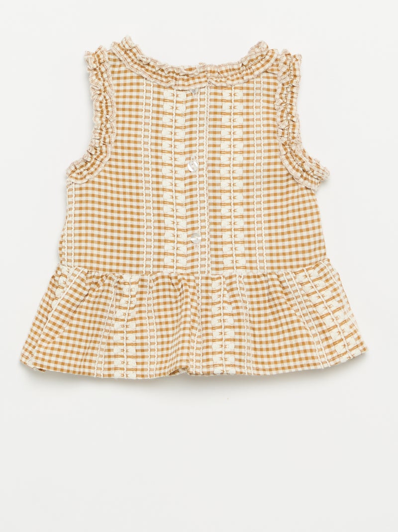 Blusa com folhos nas cavas Castanho - Kiabi